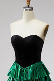 Sweetheart A-Line Black Green Tiered Homecoming Dress with Lace Up Back