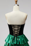 Sweetheart A-Line Black Green Tiered Homecoming Dress with Lace Up Back