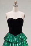 Sweetheart A-Line Black Green Tiered Homecoming Dress with Lace Up Back