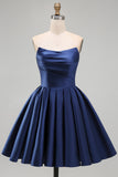 Mint A-Line Strapless Satin Ruched Homecoming Dress