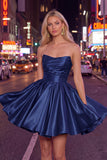 Mint A-Line Strapless Satin Ruched Homecoming Dress