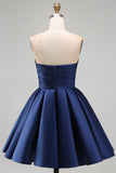 Mint A-Line Strapless Satin Ruched Homecoming Dress