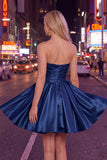 Mint A-Line Strapless Satin Ruched Homecoming Dress