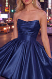 Mint A-Line Strapless Satin Ruched Homecoming Dress