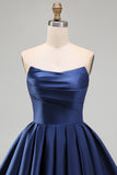Mint A-Line Strapless Satin Ruched Homecoming Dress