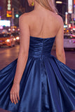 Mint A-Line Strapless Satin Ruched Homecoming Dress