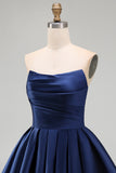 Mint A-Line Strapless Satin Ruched Homecoming Dress