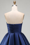 Mint A-Line Strapless Satin Ruched Homecoming Dress