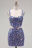 Dark Blue Bodycon 2 Piece Homecoming Dress with Rhinestones