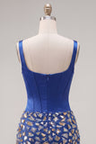 Dark Blue Bodycon Corset Square Neck Homecoming Dress with Rhinestones