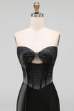 Black Bodycon Sweetheart Corset Satin Beaded Homecoming Dress with Bow