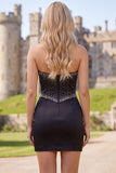 Black Bodycon Sweetheart Corset Satin Beaded Homecoming Dress with Bow