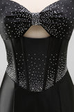 Black Bodycon Sweetheart Corset Satin Beaded Homecoming Dress with Bow