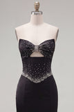 Black Bodycon Sweetheart Corset Satin Beaded Homecoming Dress with Bow