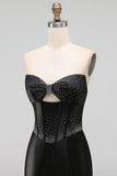 Black Bodycon Sweetheart Corset Satin Beaded Homecoming Dress with Bow