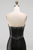 Black Bodycon Sweetheart Corset Satin Beaded Homecoming Dress with Bow