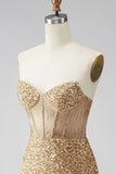 Sparkly Golden Bodycon Sweetheart Sheer Corset Sequins Homecoming Dress