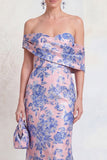 Off the Shoulder Navy Green Mermaid Jacquard Floral Long Mother Of the Bride Dress