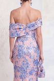 Off the Shoulder Navy Green Mermaid Jacquard Floral Long Mother Of the Bride Dress