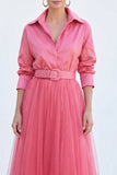 A-Line Grey Blue Tulle Long Mother Of the Bride Dress with Belt