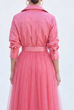 A-Line Grey Blue Tulle Long Mother Of the Bride Dress with Belt