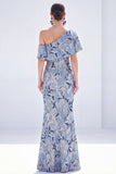 Yellow Mermaid One Shoulder Floral Long Mother Of the Bride Dress