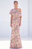 Yellow Mermaid One Shoulder Floral Long Mother Of the Bride Dress