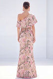 Yellow Mermaid One Shoulder Floral Long Mother Of the Bride Dress