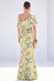 Yellow Mermaid One Shoulder Floral Long Mother Of the Bride Dress