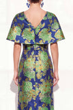 Pink Blue Mermaid V-Neck Jacquard Floral Long Mother Of the Bride Dress