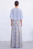 Green A-Line Beaded Round Neck Long Mother Of the Bride Dress with Cape