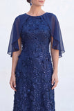 Green A-Line Beaded Round Neck Long Mother Of the Bride Dress with Cape