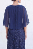 Green A-Line Beaded Round Neck Long Mother Of the Bride Dress with Cape