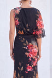 Blue Flower Mermaid Chiffon Bateau Neck Long Mother Of the Bride Dress