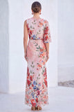 Blue Flower Mermaid Chiffon Bateau Neck Long Mother Of the Bride Dress