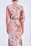 Blue Flower Mermaid Chiffon Bateau Neck Long Mother Of the Bride Dress