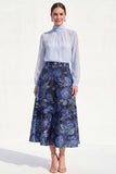 A-Line Purple High Neck 2 Piece Midi Mother Of the Bride Dress with Long Sleeves