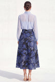 A-Line Purple High Neck 2 Piece Midi Mother Of the Bride Dress with Long Sleeves