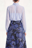A-Line Purple High Neck 2 Piece Midi Mother Of the Bride Dress with Long Sleeves