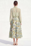 A-Line Purple High Neck 2 Piece Midi Mother Of the Bride Dress with Long Sleeves