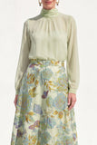 A-Line Purple High Neck 2 Piece Midi Mother Of the Bride Dress with Long Sleeves