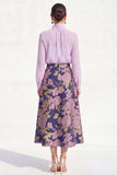 A-Line Purple High Neck 2 Piece Midi Mother Of the Bride Dress with Long Sleeves