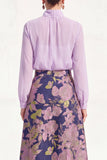 A-Line Purple High Neck 2 Piece Midi Mother Of the Bride Dress with Long Sleeves