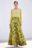 Green A-Line Bateau Neck 2 Piece Jacquard Floral Long Mother Of the Bride Dress