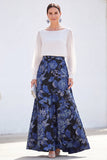 Green A-Line Bateau Neck 2 Piece Jacquard Floral Long Mother Of the Bride Dress