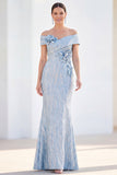 Mermaid Royal Blue Off the Shoulder Long Mother Of the Bride Dress with 3D Flowers