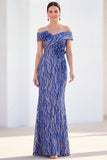 Mermaid Royal Blue Off the Shoulder Long Mother Of the Bride Dress with 3D Flowers