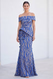 Green Off the Shoulder Mermaid Floral Ruched Long Mother Of the Bride Dress