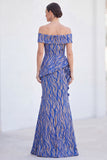 Green Off the Shoulder Mermaid Floral Ruched Long Mother Of the Bride Dress