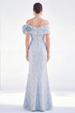 Off the Shoulder Mermaid Golden Ruched Long Mother Of the Bride Dress with 3D Flowers